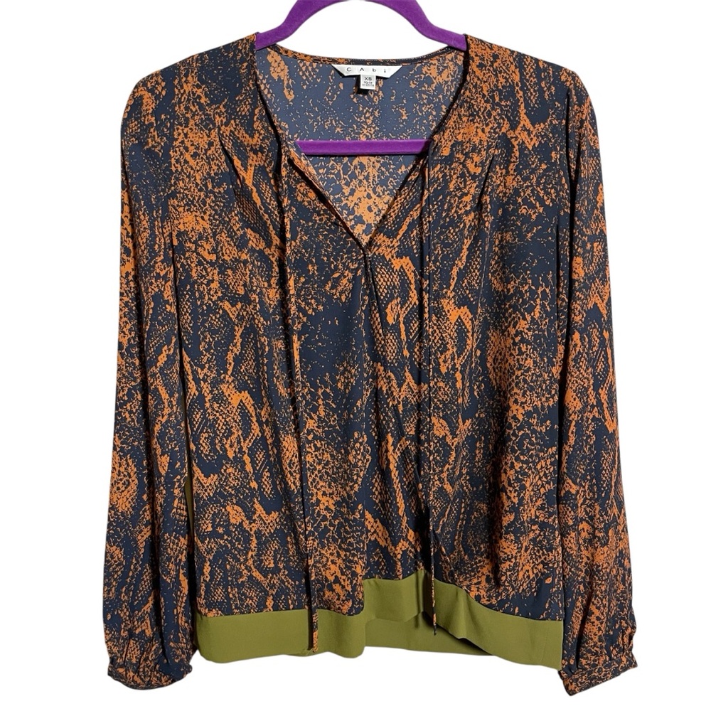Cabi Border Wrap blouse snakeskin pattern XS